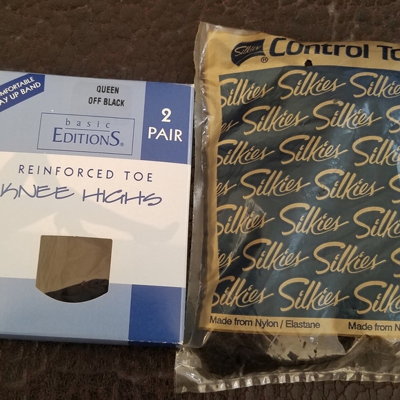 Vintage Silkies Control Top Pantyhose X-TALL black/Queen knee high black - Picture 1 of 5